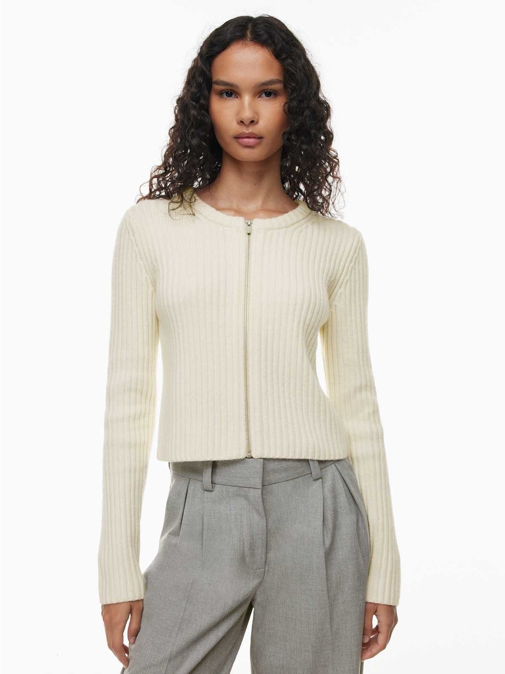 Aritzia Sunday Best Aisha Merino Wool Blend Zip-up Ribbed Cardigan Large